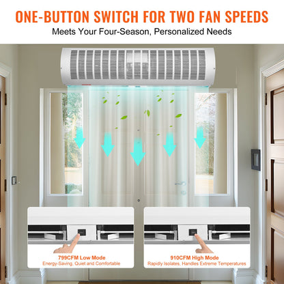 0,9 m kommerzieller Luftschleier für Innenräume, Super Power, 2 Geschwindigkeiten, 2038 m³/h, UL-zertifizierter Luftschleier zur Wandmontage für Türen, Innenventilator über der Tür mit Hochleistungs-Endschalter, Einzelinstallation, unbeheizt