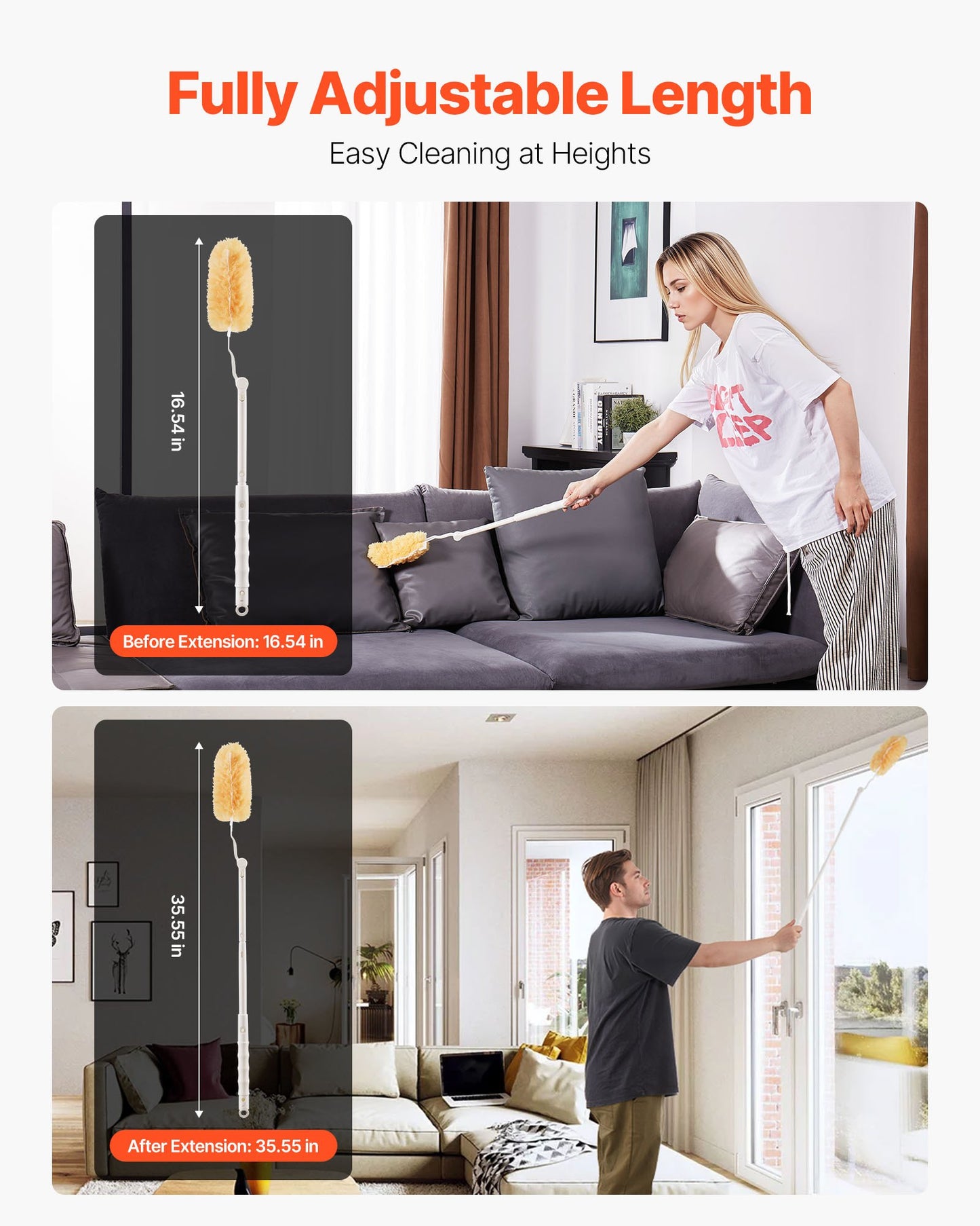 Duster Refills, Heavy Duty Dusters for Cleaning, 3 ft Extendable Handle with 10 Refills, Reusable Non-woven Fabric 360° Cleaning Kit for Dusting Furniture, Blinds, Ceiling Fans, Walls, Corners