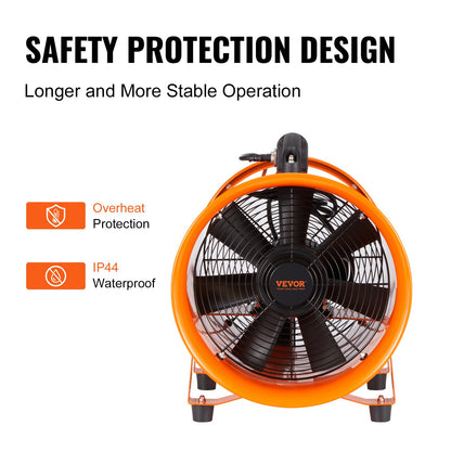 Portable Ventilator, 12 inch Heavy Duty Cylinder Fan with 16.4ft Duct Hose, 560W Strong Shop Exhaust Blower 2894CFM, Industrial Utility Blower for Sucking Dust, Smoke, Smoke Home/Workplace