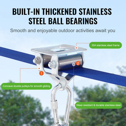 Zipline Kit for Kids and Adults, 52 ft Zip Line Kits up to 330 lb, Backyard Outdoor Quick Setup Zipline, Playground Entertainment with Zipline, Nylon Safety Harness, Seat and Handlebar