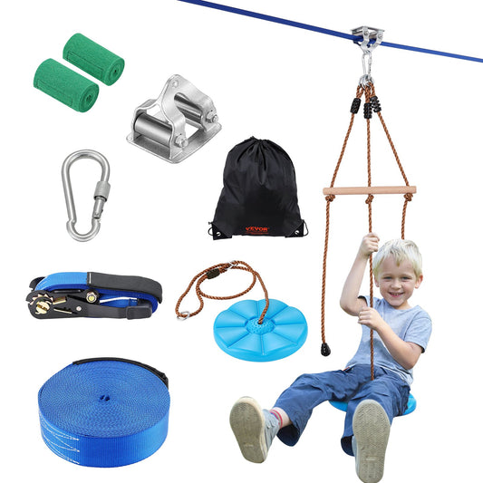 Zipline Kit for Kids and Adults, 52 ft Zip Line Kits up to 330 lb, Backyard Outdoor Quick Setup Zipline, Playground Entertainment with Zipline, Nylon Safety Harness, Seat and Handlebar