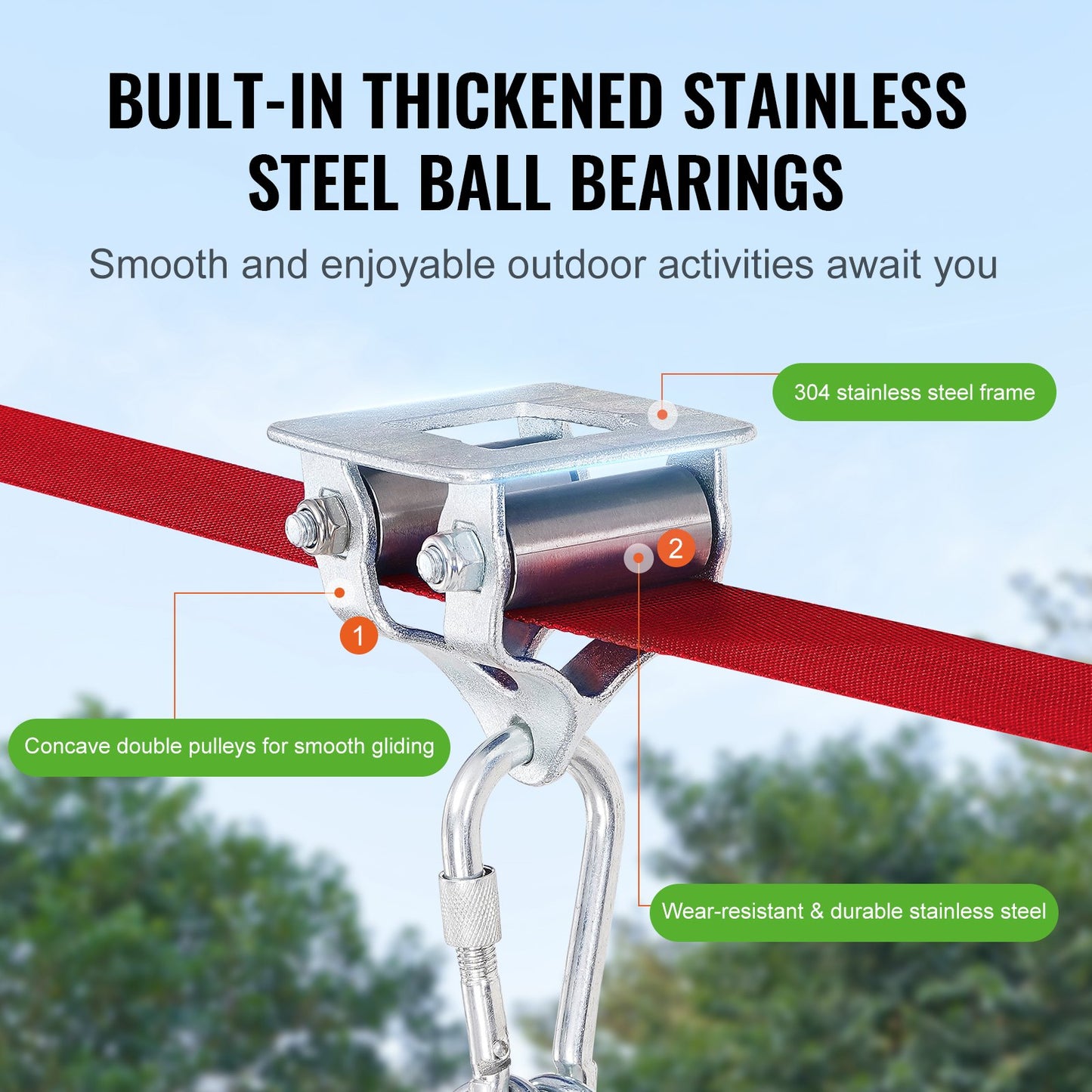 Zipline Kit for Kids and Adults, 65 ft Zip Line Kits up to 330 lb, Backyard Outdoor Quick Setup Zipline, Playground Entertainment with Zipline, Nylon Safety Harness, Seat and Handlebar