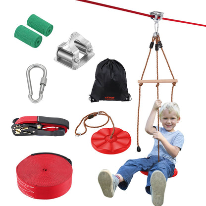 Zipline Kit for Kids and Adults, 65 ft Zip Line Kits up to 330 lb, Backyard Outdoor Quick Setup Zipline, Playground Entertainment with Zipline, Nylon Safety Harness, Seat and Handlebar