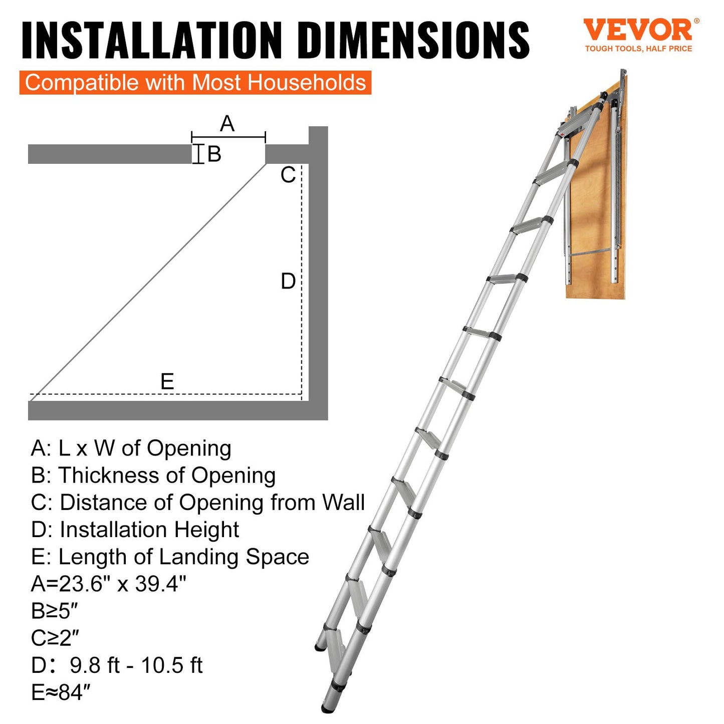 Attic Ladder Telescoping, 350 Pound Capacity, 39.37" x 23.6", Aluminum Multi-Function Extension, Lightweight and Portable, Fits 9.8'-10.5' Ceiling Heights, Convenient Access to Your Attic Space