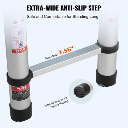 Teleskop-Ausziehleiter, 4,9 m, mit mehreren Knöpfen einziehbar, 170 kg