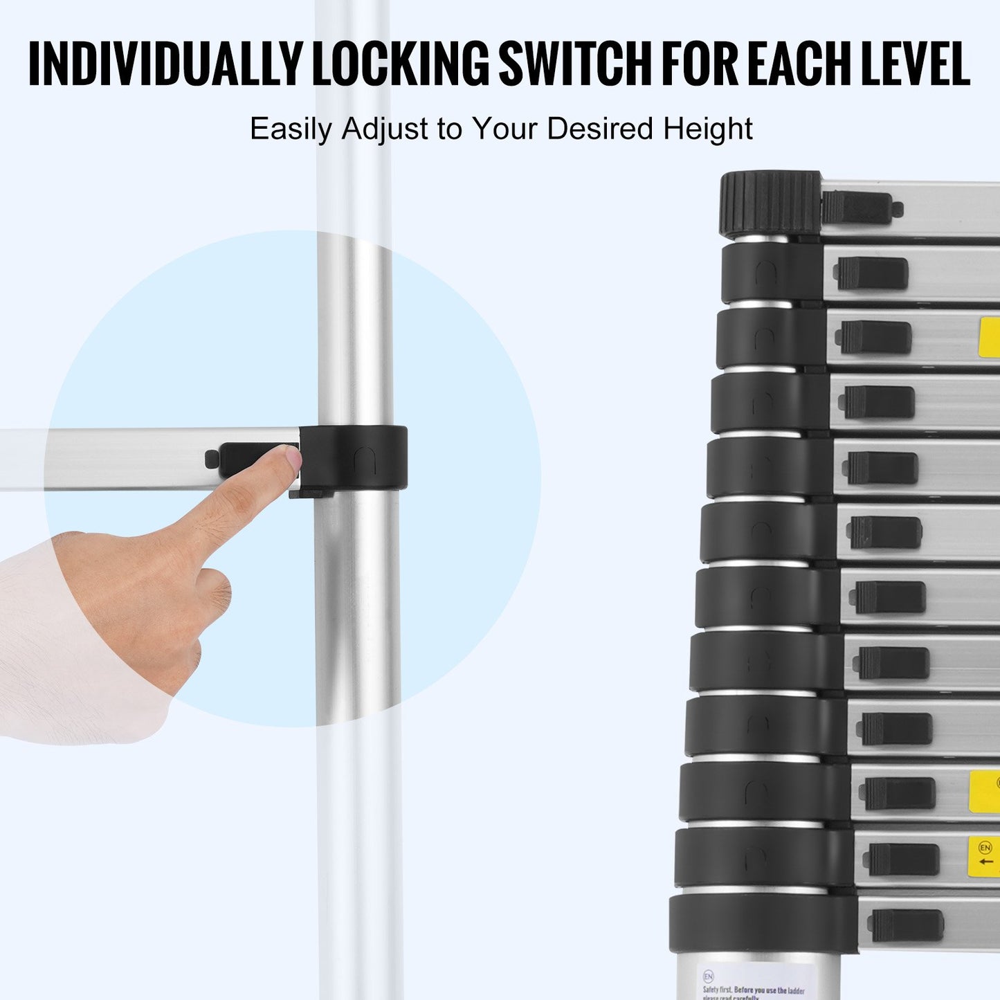 Teleskop-Ausziehleiter, 4,9 m, mit mehreren Knöpfen einziehbar, 170 kg