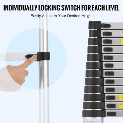 Teleskop-Ausziehleiter, 4,9 m, mit mehreren Knöpfen einziehbar, 170 kg