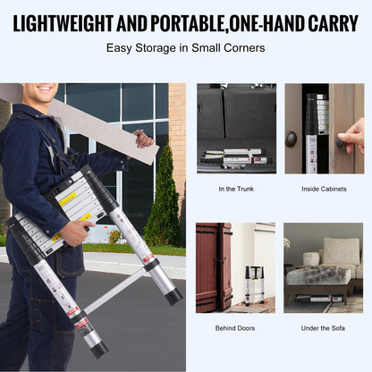 Teleskopförlängningsstege 8,5 FT En-knapps indragning 375 LBS Kapacitet