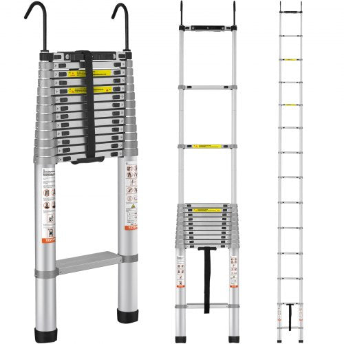 Telescoping Ladder, 18.5 FT Aluminum Mutil-button Retraction Collapsible Extension Ladder, 400 LBS Capacity with Non-slip Feet, Portable Multi-purpose Compact Ladder for Home, RV, Loft, ANSI Liste