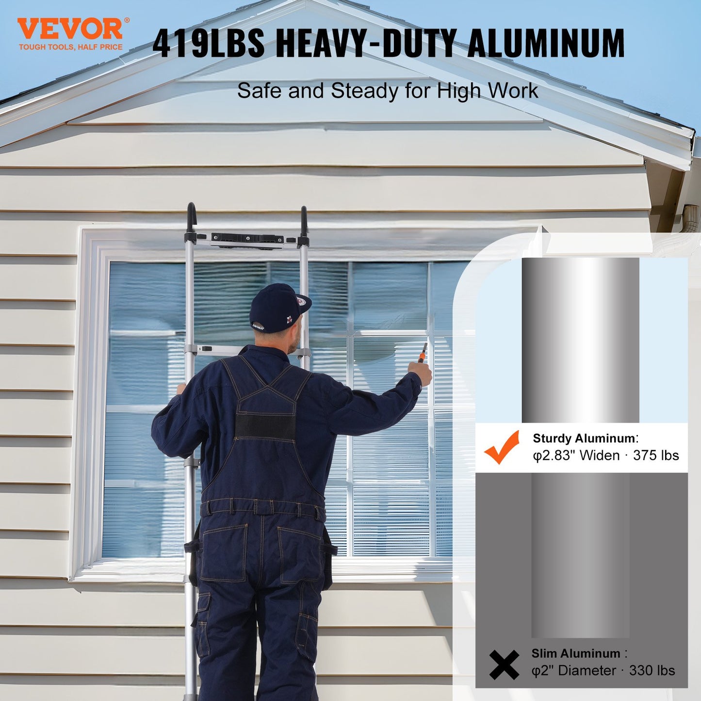 Teleskop-Ausziehleiter, 4,9 m, mit mehreren Knöpfen einziehbar, 180 kg