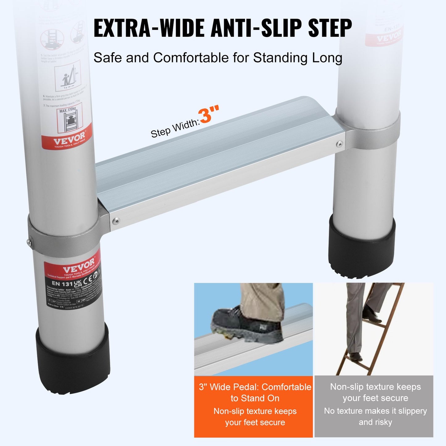 Teleskop-Ausziehleiter, 4,9 m, mit mehreren Knöpfen einziehbar, 180 kg