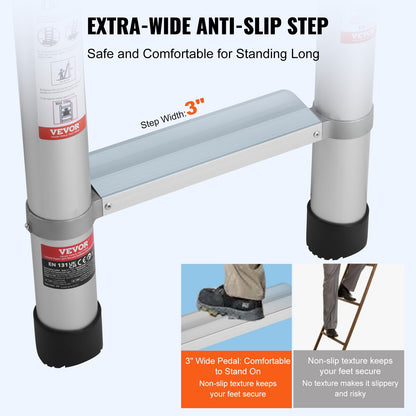 Teleskop-Ausziehleiter, 4,9 m, mit mehreren Knöpfen einziehbar, 180 kg