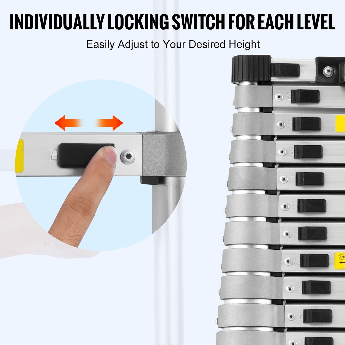 Teleskop-Ausziehleiter, 4,9 m, mit mehreren Knöpfen einziehbar, 180 kg
