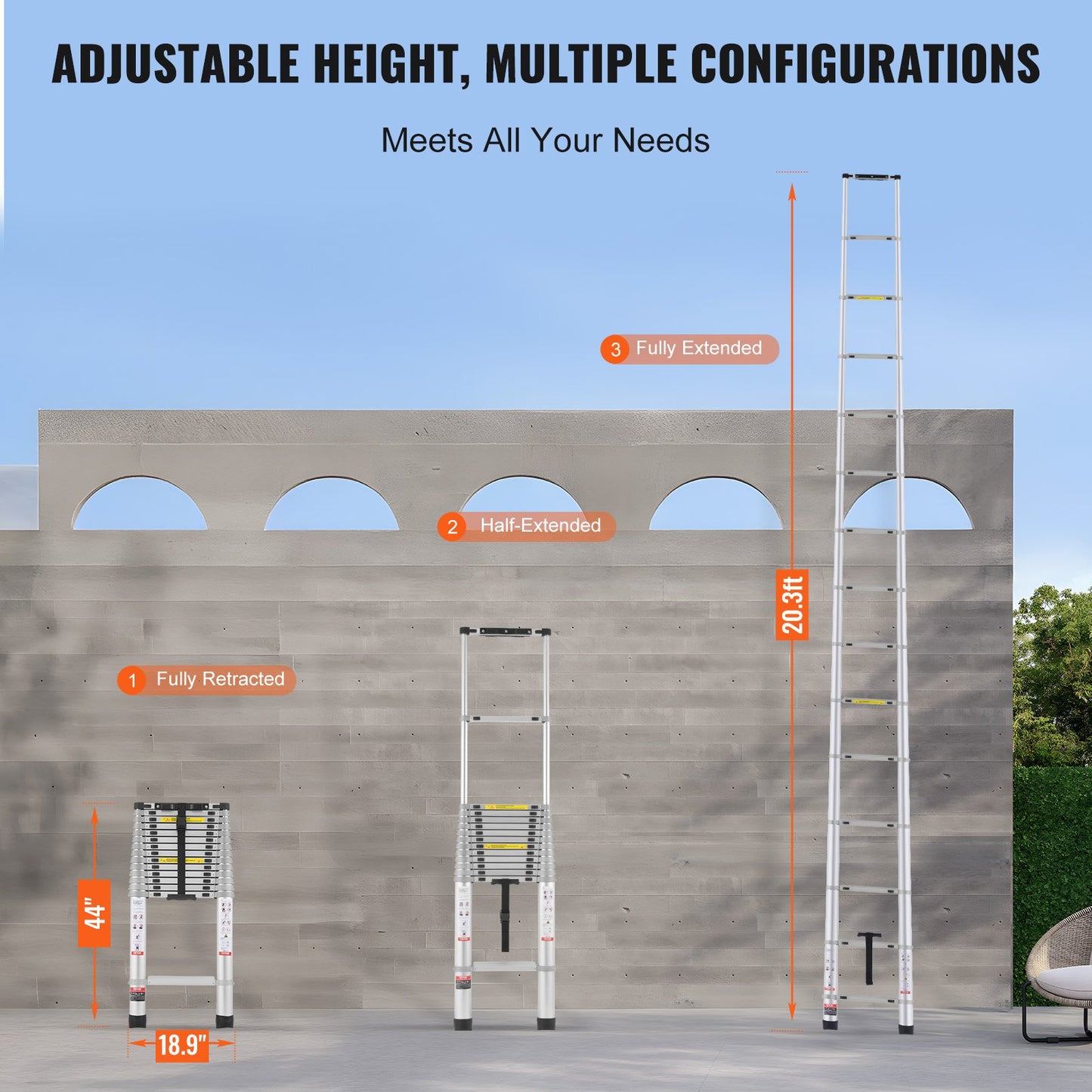 Teleskop-Ausziehleiter 20,3 Fuß, Multi-Button-Einzug, 419 Pfund
