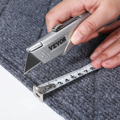 Utility Knife, 2-Pack Retractable Box Cutter, with Aluminum Alloy Case, SK5 Blades and Handle, 3-Position Blade, 5 Blades, Heavy Duty Box Cutter for Leather, Card Board, Rubber Cables, Silver