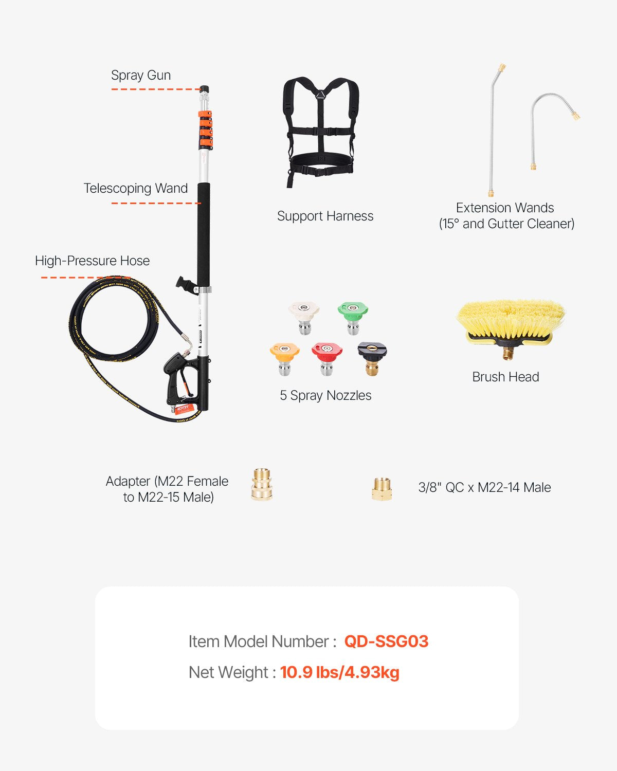 Teleskop-Hochdruckreiniger-Stab, 18 Fuß Bürstenkopf, Teleskop-Sprühstab