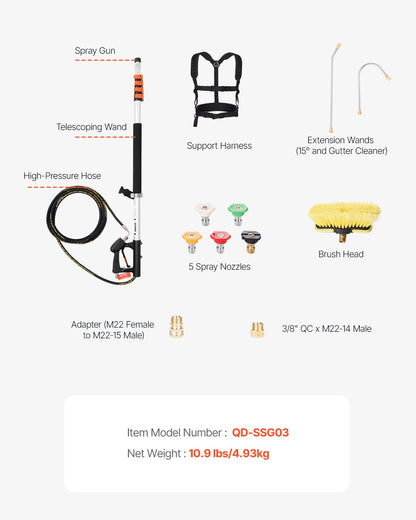 Teleskop-Hochdruckreiniger-Stab, 18 Fuß Bürstenkopf, Teleskop-Sprühstab