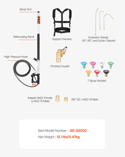 Teleskop-Sprühstab für Hochdruckreiniger, 21 Fuß, 4000 PSI, Teleskop-Sprühstab
