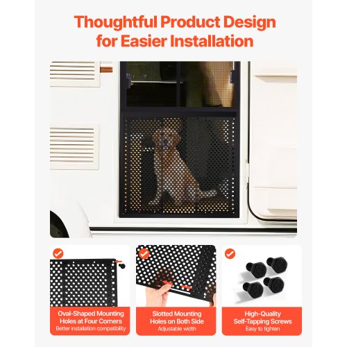 Skydd för husbilsdörr, justerbar från 558,8–800 mm, justerbart dörrgaller, enkel att installera, förstärkta, andningsbara bikakehål, järnskydd för husdjur, svart |  EU