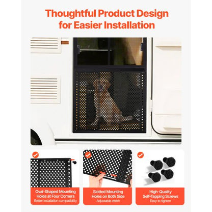 Skydd för husbilsdörr, justerbar från 558,8–800 mm, justerbart dörrgaller, enkel att installera, förstärkta, andningsbara bikakehål, järnskydd för husdjur, svart |  EU