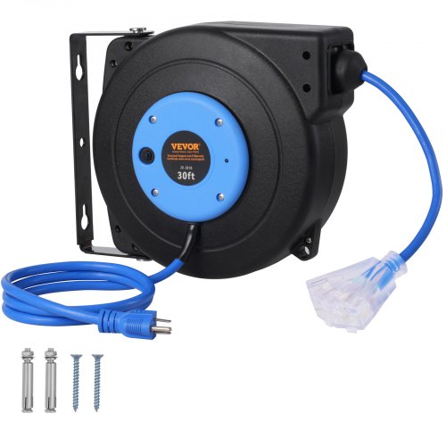 Retractable Extension Cord Reel Power Cord Reel 30FT 16AWG/3C SJTOW