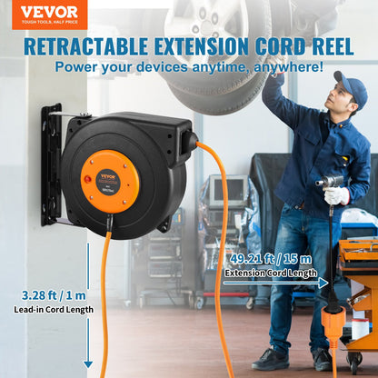 Einziehbare Verlängerungskabeltrommel Elektrische Kabeltrommel 15 m 1600W 1 m Einsteckkabel