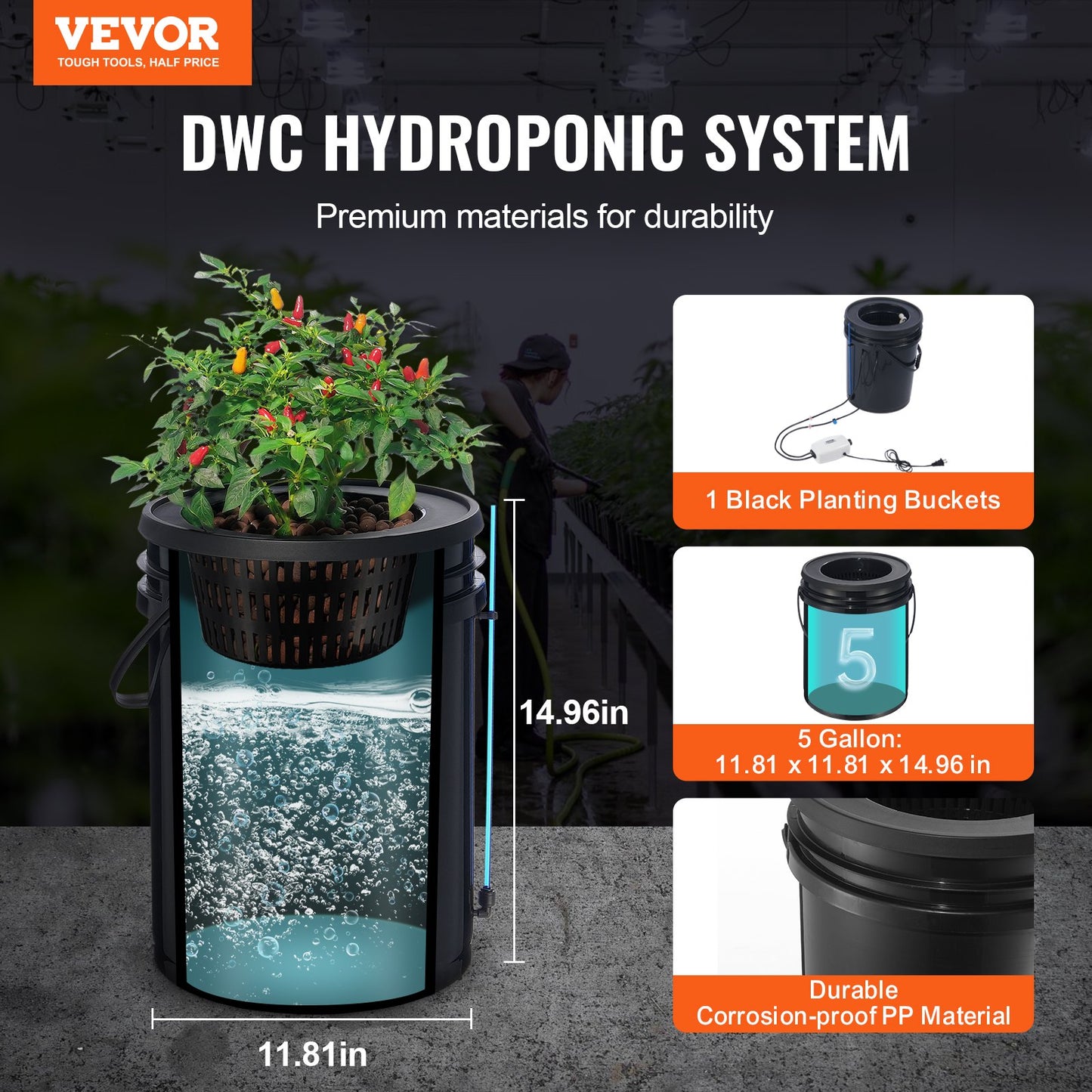 DWC Hydroponics Grow System Deep Water Culture with Top Drip 1 Bucket 5Gal