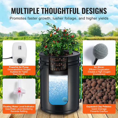 DWC Hydroponics Grow System Deep Water Culture with Top Drip 1 Bucket 5Gal