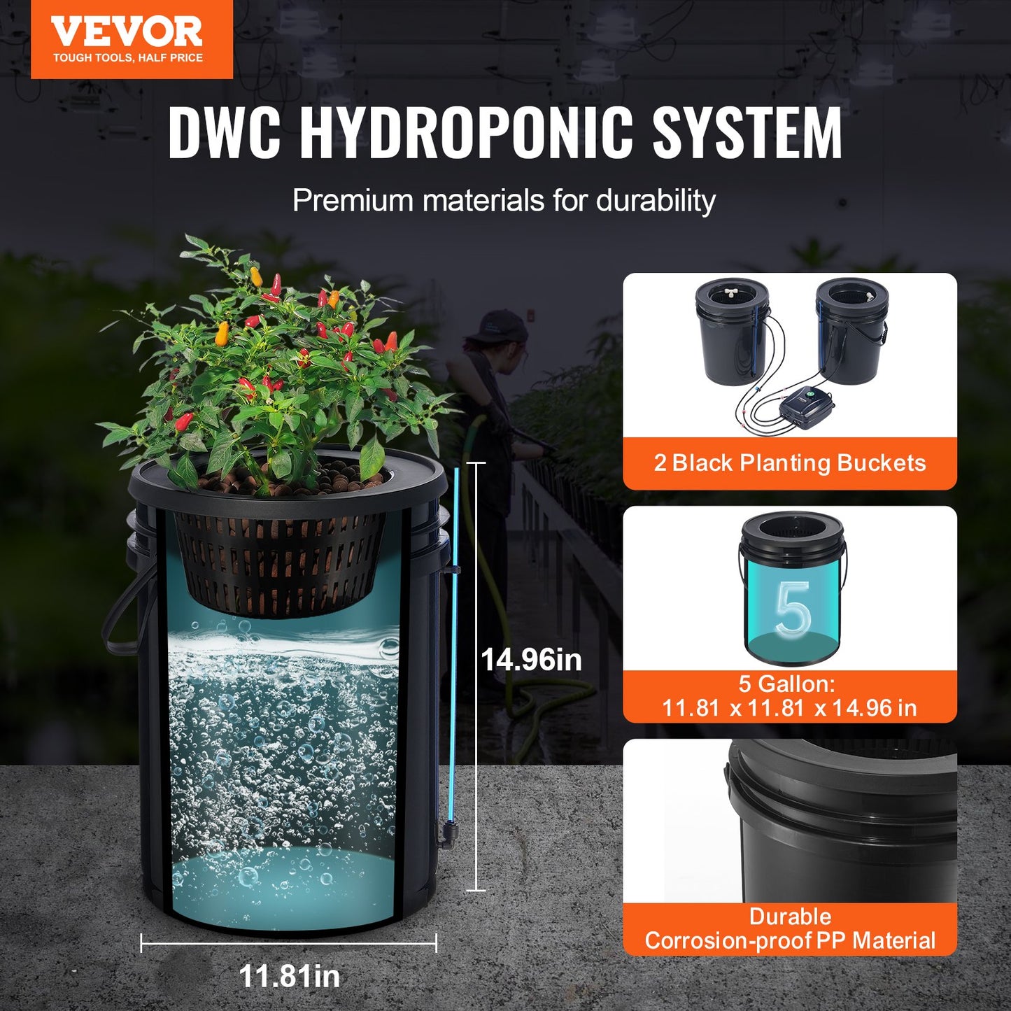 DWC Hydroponics Grow System Deep Water Culture mit Top Drip 2 Eimer