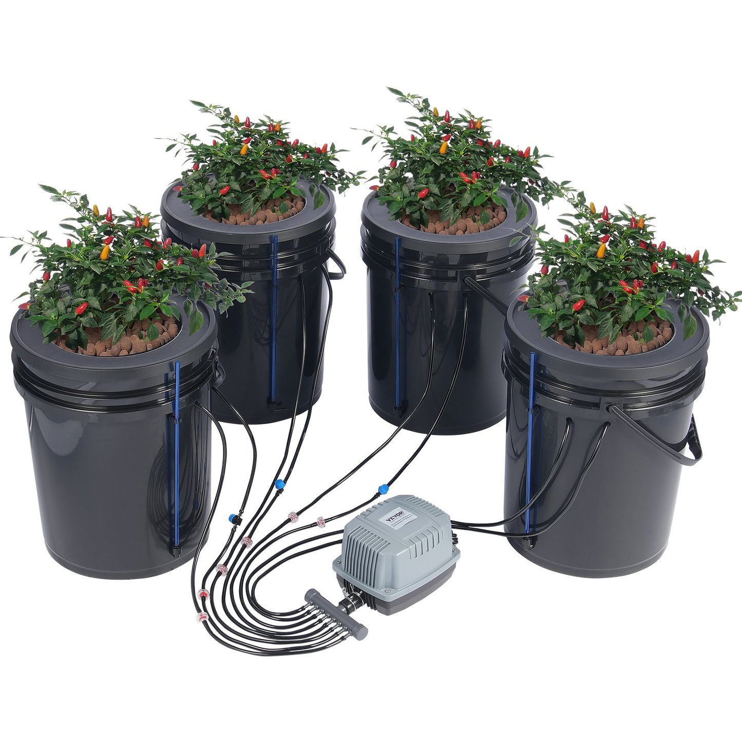 DWC Hydroponics Grow System Deep Water Culture with Top Drip 4 Buckets
