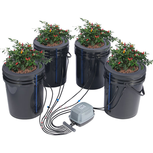 DWC Hydroponics Grow System Deep Water Culture mit Top Drip 4 Eimer