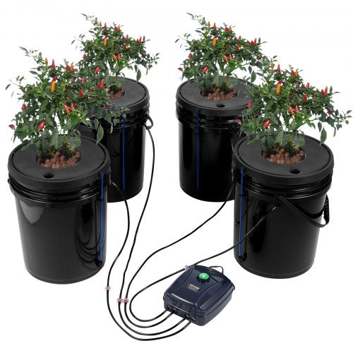 DWC Hydroponic System, 5 Gallon 4 Buckets, Deep Water Culture Growing Bucket, Hydroponics Grow Kit with Pump, Air Stone and Water Level Device, for Indoor/Outdoor Leafy Vegetables