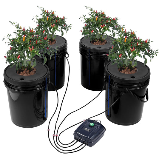 DWC Hydroponics Grow System Deep Water Culture 4 Eimer mit Luftpumpe