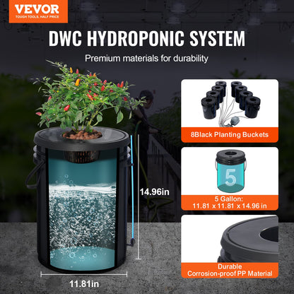 DWC Hydroponics Grow System Deep Water Culture 8 Eimer mit Luftpumpe