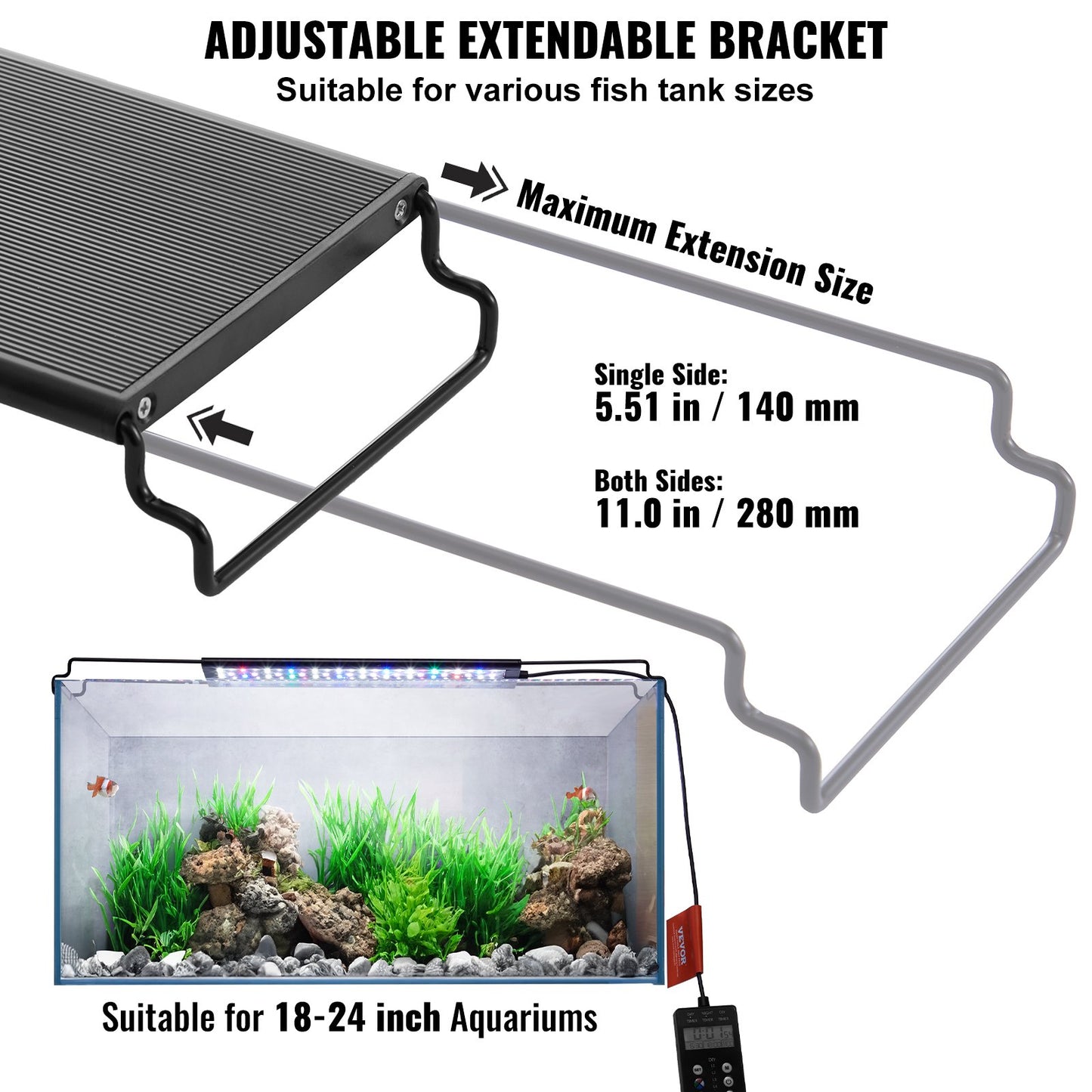 Full Spectrum Aquarium Light & LCD-skärm för 18"-24" sötvattentank 18W