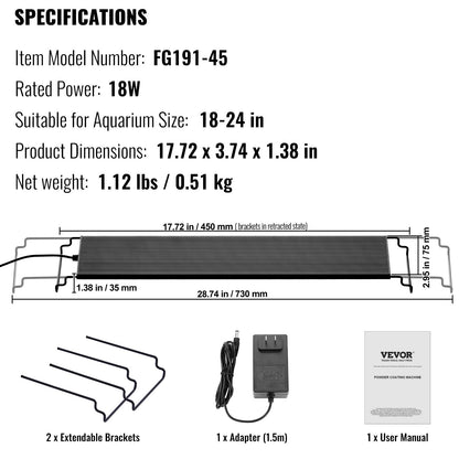 Full Spectrum Aquarium Light & LCD-skärm för 18"-24" sötvattentank 18W