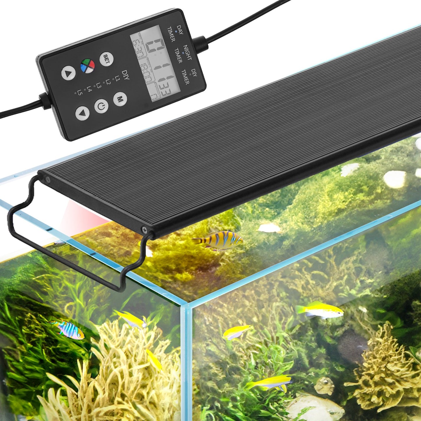 Full Spectrum Aquarium Light & LCD-skärm för 18"-24" sötvattentank 18W