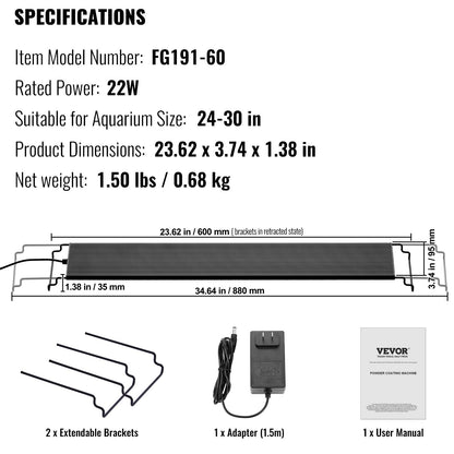 Full Spectrum Aquarium Light & LCD Monitor för 24"-30" sötvattentank 22W