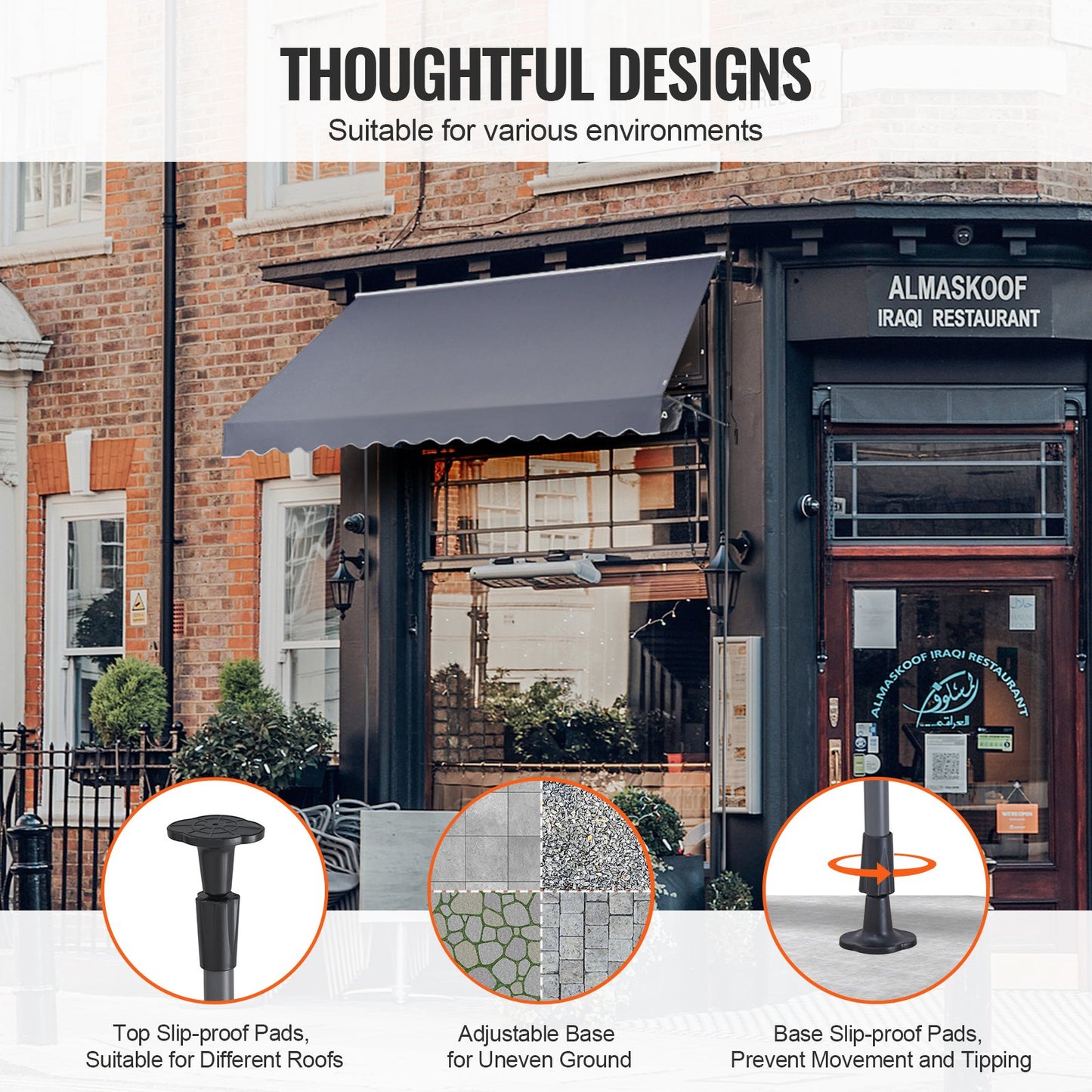 138x47" Terrassenmarkise Einziehbare Markisen-Sonnenschutzabdeckung mit Kurbel