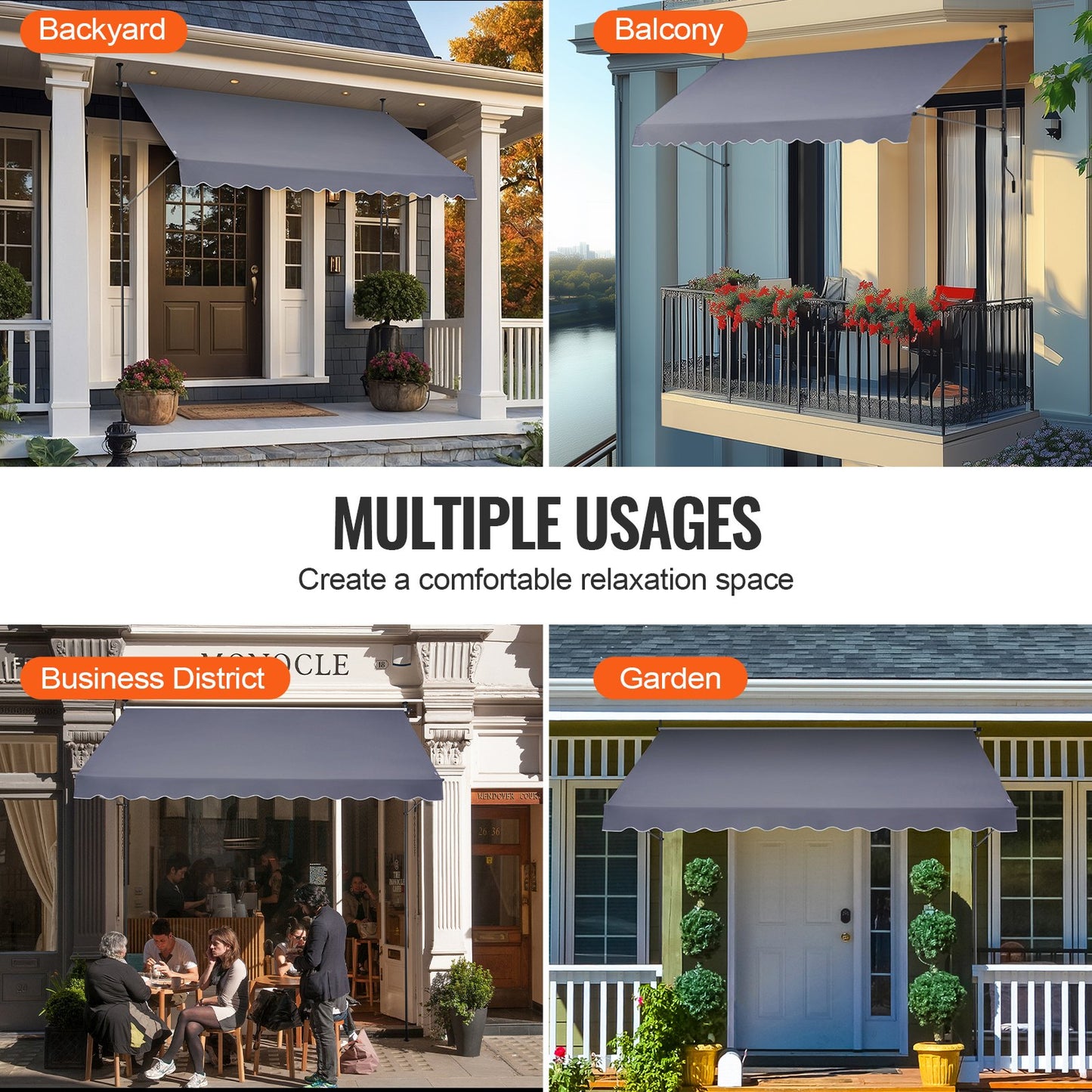 138x47" Terrassenmarkise Einziehbare Markisen-Sonnenschutzabdeckung mit Kurbel