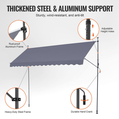 157x47" Terrassenmarkise Einziehbare Markisen-Sonnenschutzabdeckung mit Kurbel