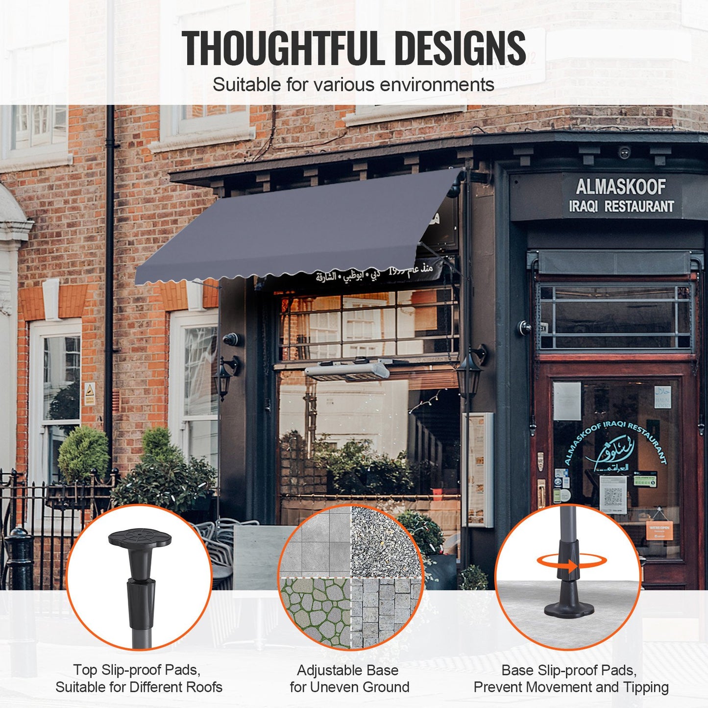 157x47" Terrassenmarkise Einziehbare Markisen-Sonnenschutzabdeckung mit Kurbel