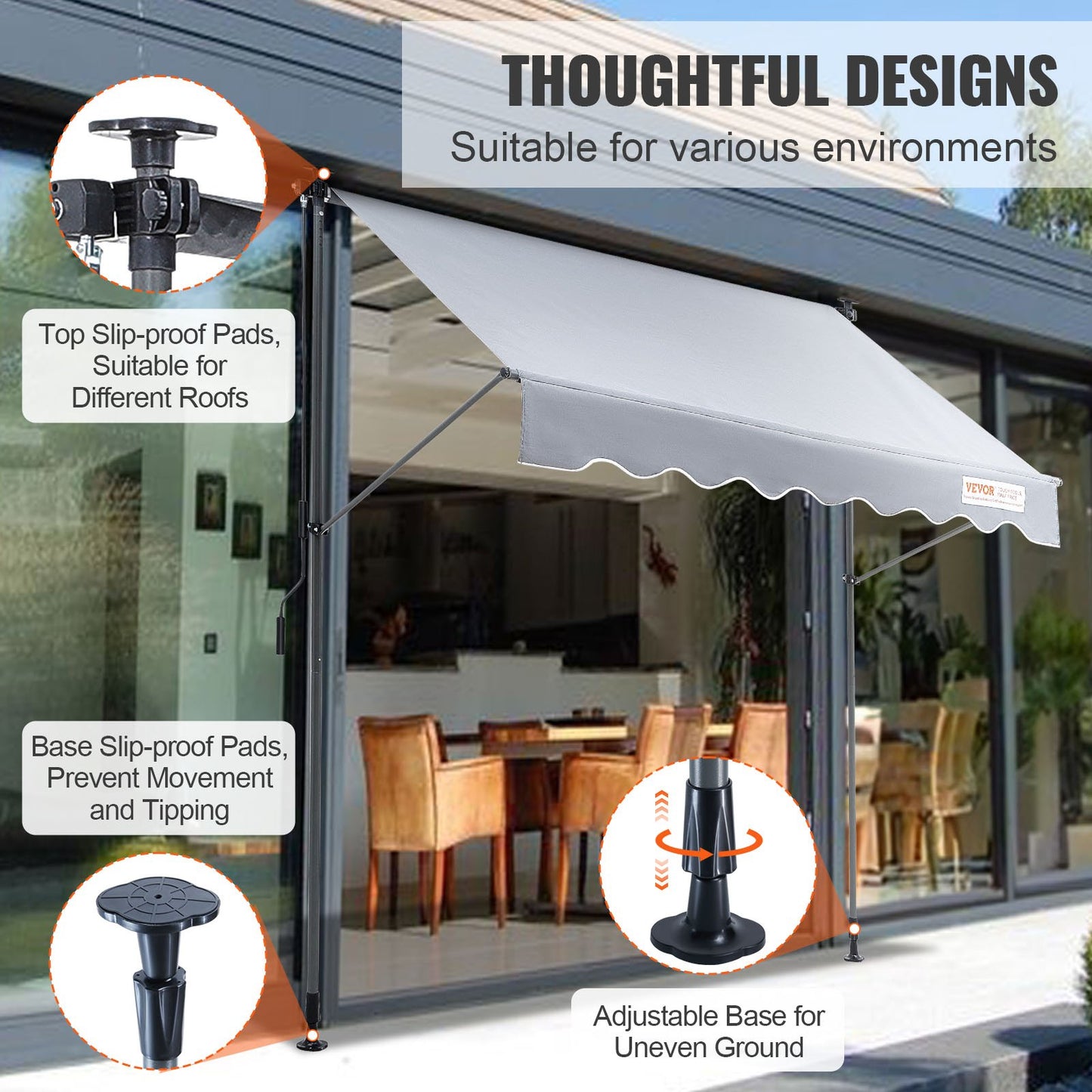 Manual Retractable Awning, 78" Outdoor Retractable Patio Awning Sunshade Shelter, Adjustable Patio Door Window Awning Canopy with 39" Sun Shade Curtain for Backyard, Garden, Balcony