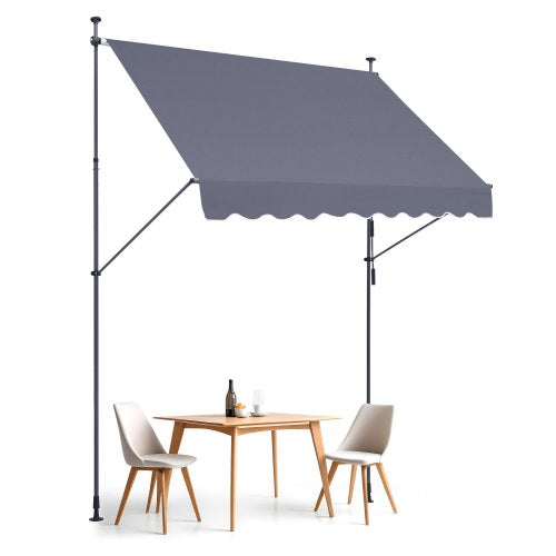 98 x 47" Patio Awning Retractable, Awning Sunshade Shelter with Manual Crank Handle, Outdoor Patio Canopy Sunsetter Deck, Adjustable Height from 86 to 122 in, for Patio/Balcony/Yard, Dark Gray