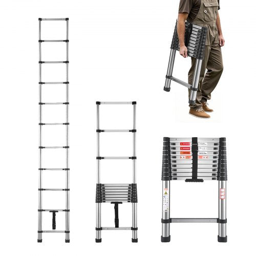 Telescoping Ladder, 10.5ft Stainless Steel Lightweight Extension Ladder, Multi-Button Retraction Collapsible Ladders, 330LBS Capacity & Non-Slip Feet, Portable 11-Step Ladders for Home, RV, Loft