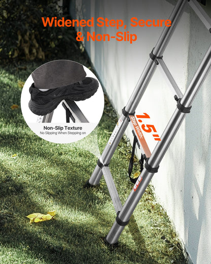 Telescoping Ladder, 12.5ft Stainless Steel Lightweight Extension Ladder, Multi-Button Retraction Collapsible Ladders, 330LBS Capacity & Non-Slip Feet, Portable 13-Step Ladders for Home, RV, Loft