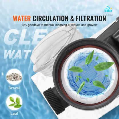 Simbassängpump, 1,5 hk 1100 W poolpump över marken, maxflöde 27800 L/H Dubbla hastighetspump, 220V-240V, 1450/2860RPM pump för ovanjordiska pooler, spa, varma källor, bevattningssystem