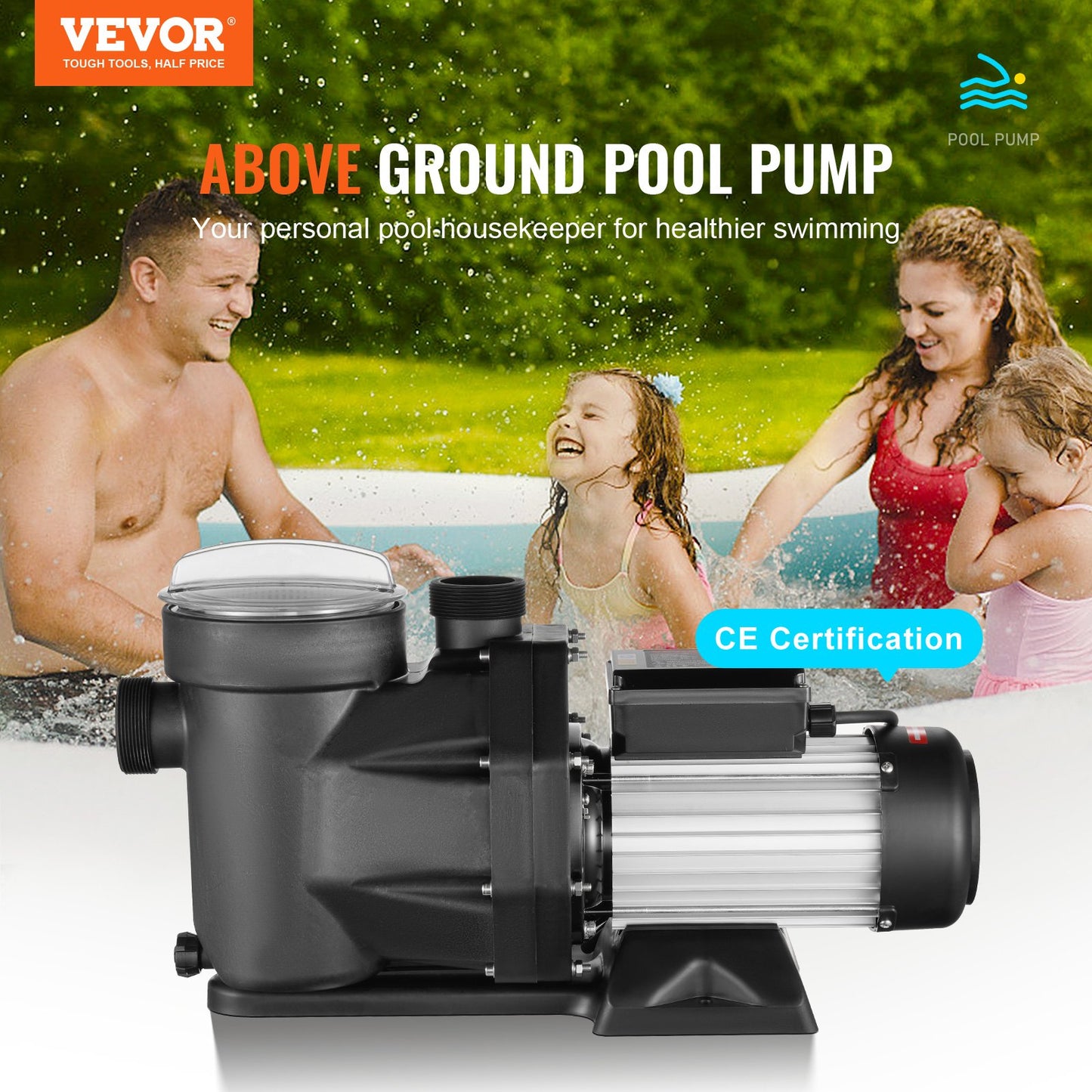 Schwimmbadpumpe, 1800 W, 2 PS, zwei Geschwindigkeiten, max. Durchfluss 33000 l/h, oberirdische Poolpumpe, 220 V–240 V, 1450/2860 U/min, Pumpe für oberirdische Pools, Spas, heiße Quellen, Bewässerungssysteme