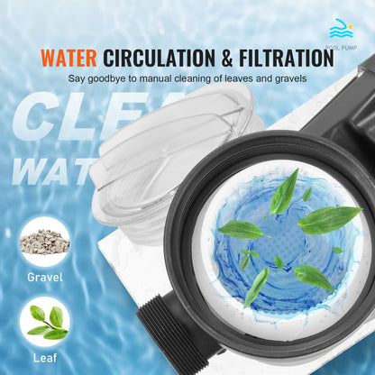 Schwimmbadpumpe, 1800 W, 2 PS, zwei Geschwindigkeiten, max. Durchfluss 33000 l/h, oberirdische Poolpumpe, 220 V–240 V, 1450/2860 U/min, Pumpe für oberirdische Pools, Spas, heiße Quellen, Bewässerungssysteme