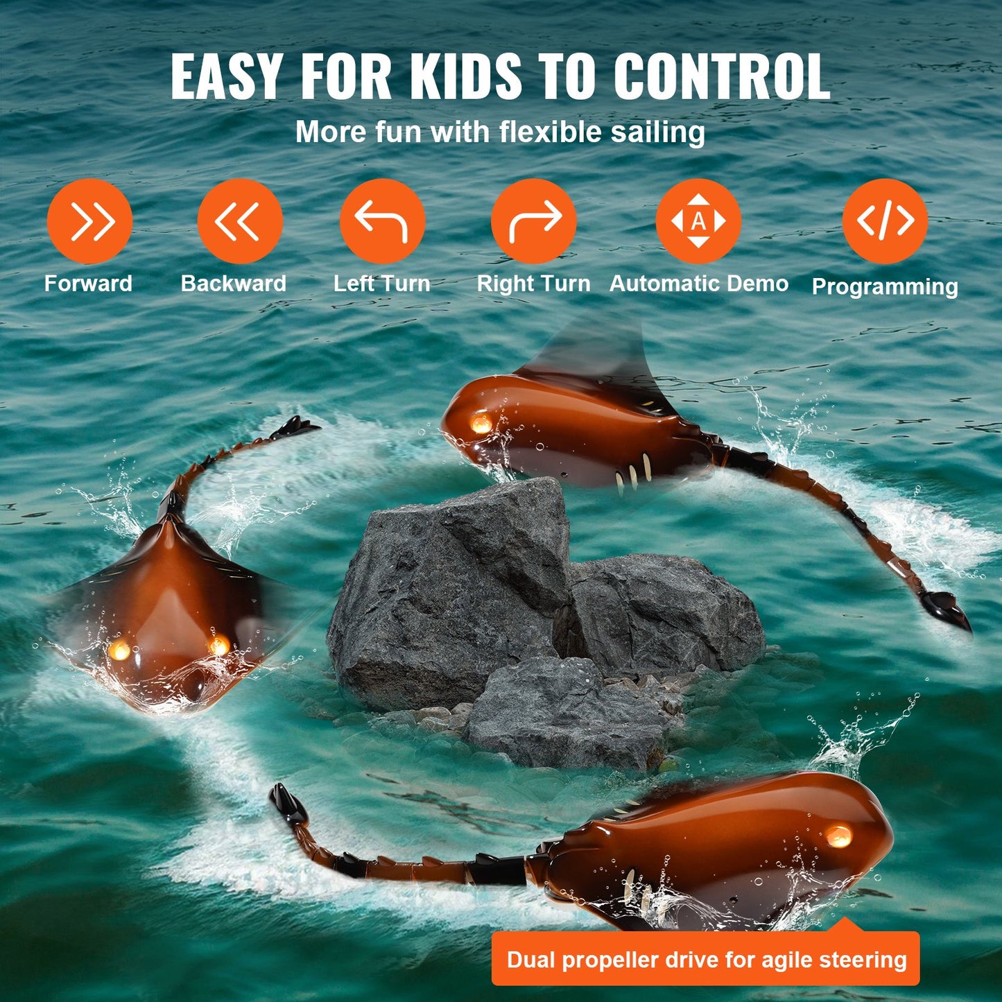 Remote Control Manta Ray Toy 2.4GHz High Speed RC Boat Kids Adults Gift